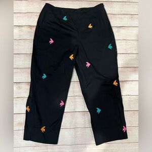 Requirements Petite Black Pants Embroidered Fish Print Cotton Stretch Crop 12P